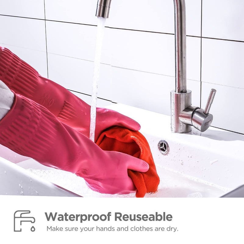 IUCGE Rubber dishwashing gloves 3 Pairs for kitchen Cleaning washing dish gloves long for household reuseable durable.(Small Multicolor) - Image 4